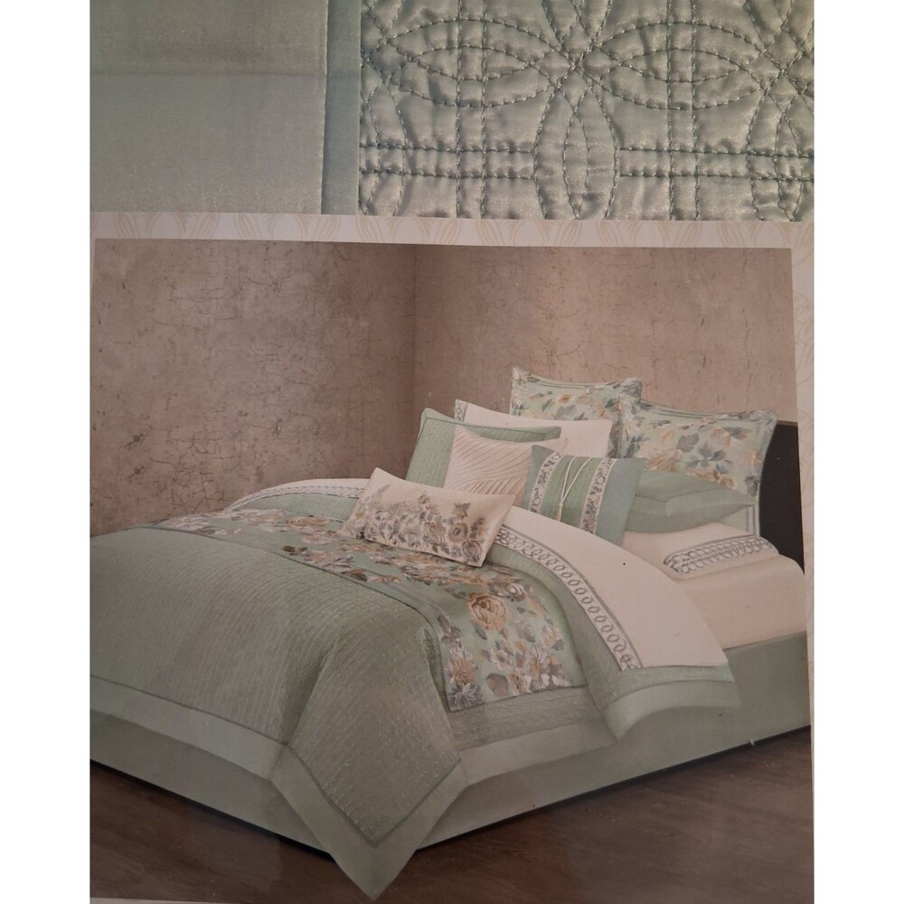 Natori Floral Bedding Set Comforter Shams Decorative Pillows Ivory New